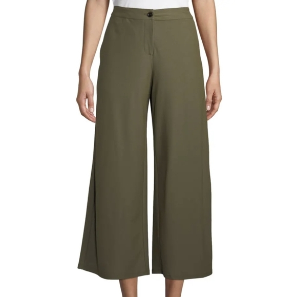 Eileen Fisher Olive Viscose Strechy Ankle Wide Leg Pants Office Career Travel 8 - Picture 1 of 8